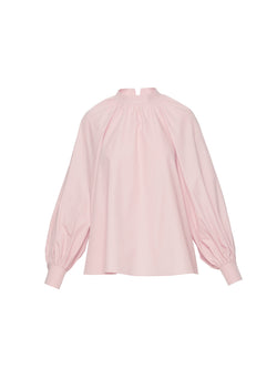 Shallow Collar Balloon Sleeve Top (Light Pink)