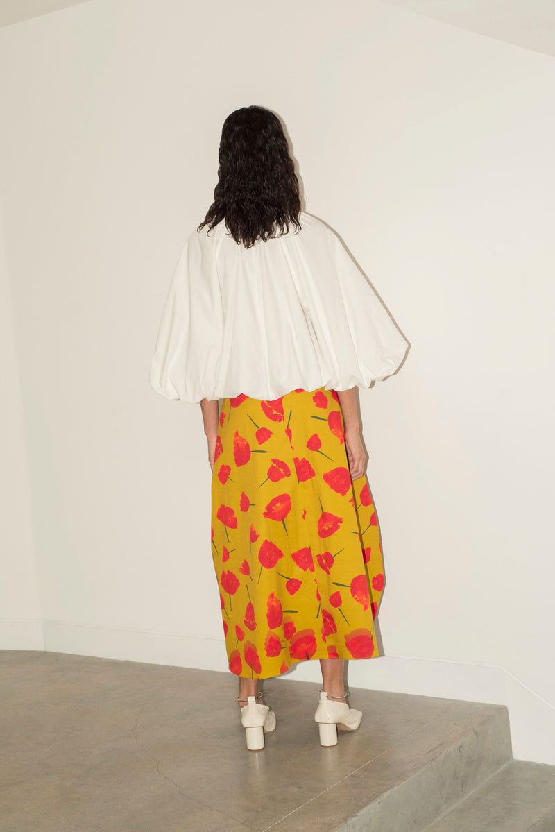Drawcord Puff Skirt (Mustard/Red Print)