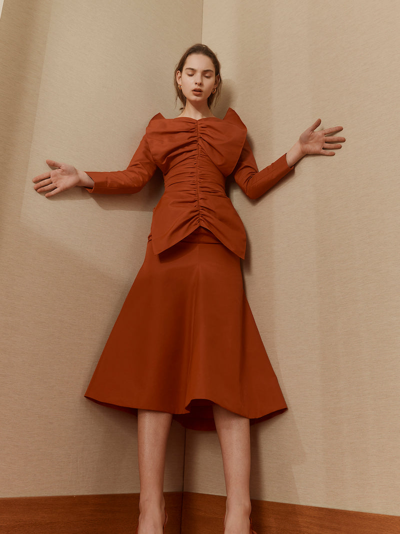 Tuck Detail Long Sleeve Dress (Pumpkin) EDIT Tuck Detail Long Sleeve Dress (Pumpkin) EDIT