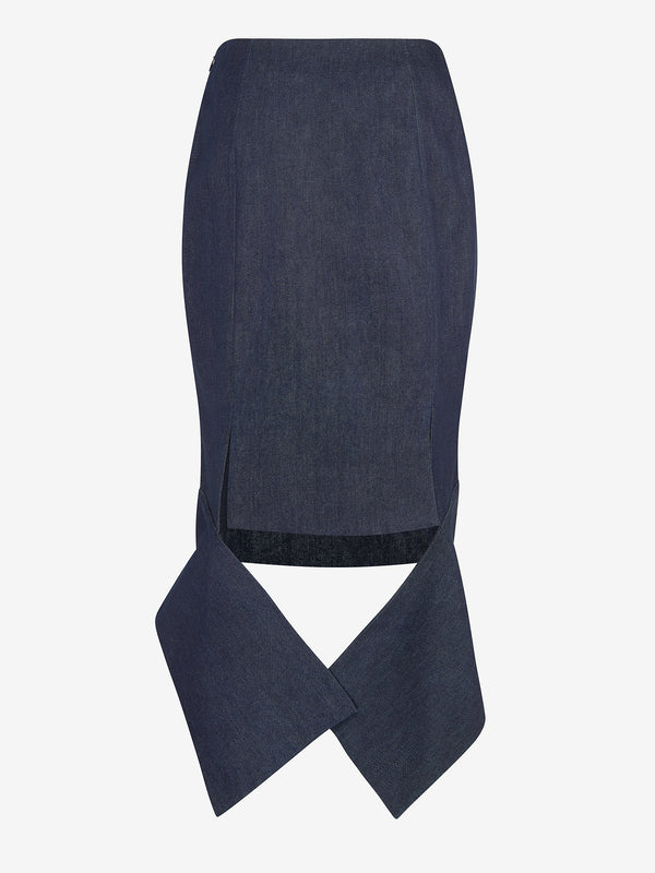 Abstract Peplum Straight Cut Skirt  (denim)