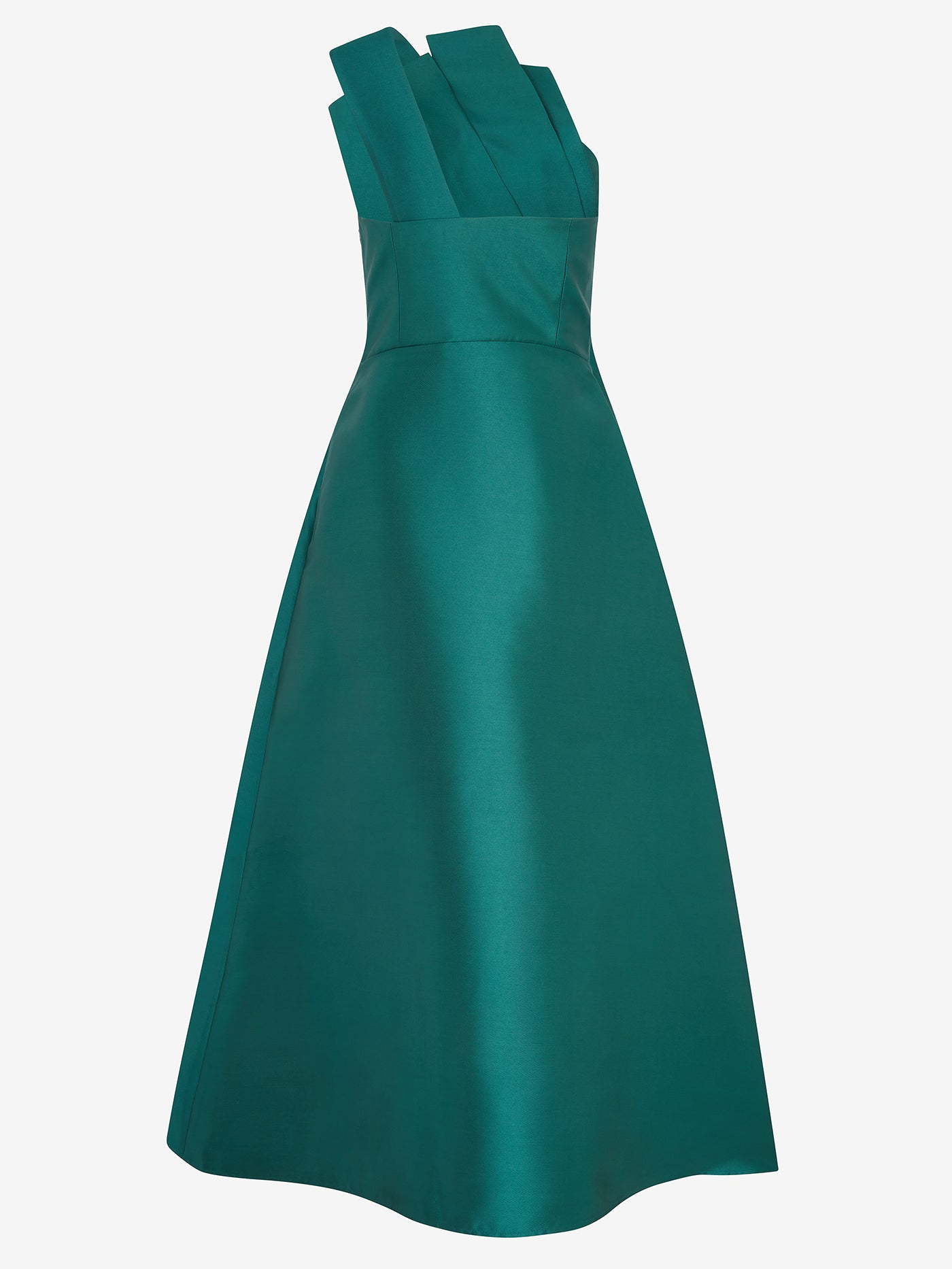 Architectural Pleated Dress (green satin) – EDIT