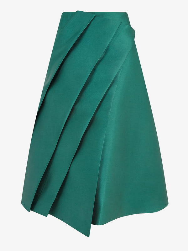 Architectural Pleat Skirt  (green satin)
