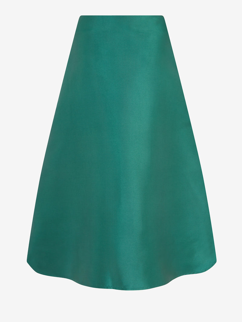 Architectural Pleat Skirt  (green satin)