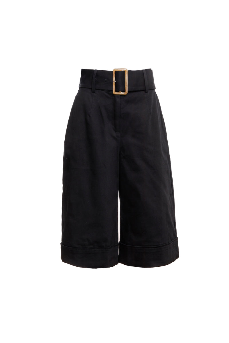 Belted Turn Up Shorts (Black)