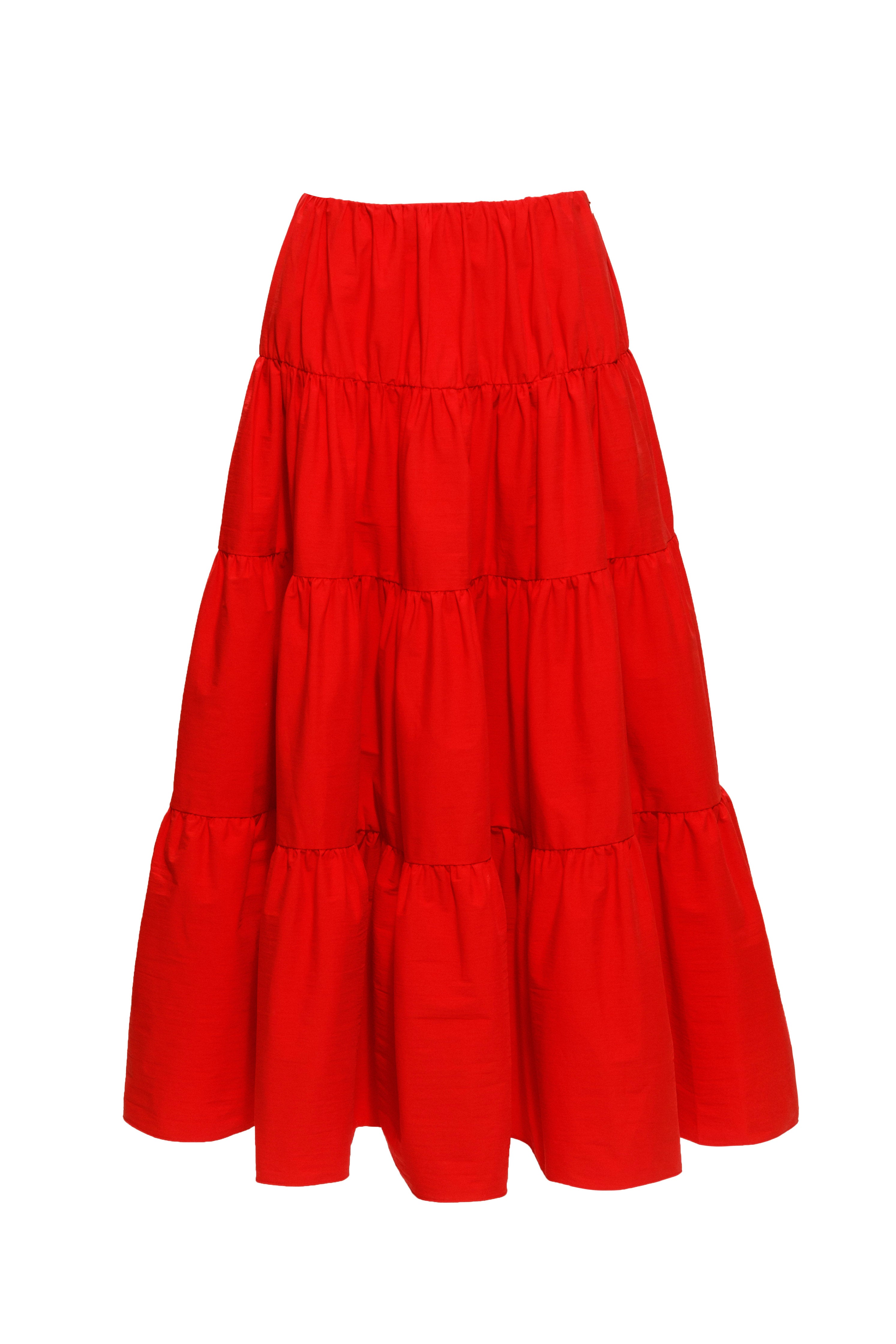 スカート Red Draped Ruffled Skirt Multi Tiered Swing Skirt (Red) – EDIT