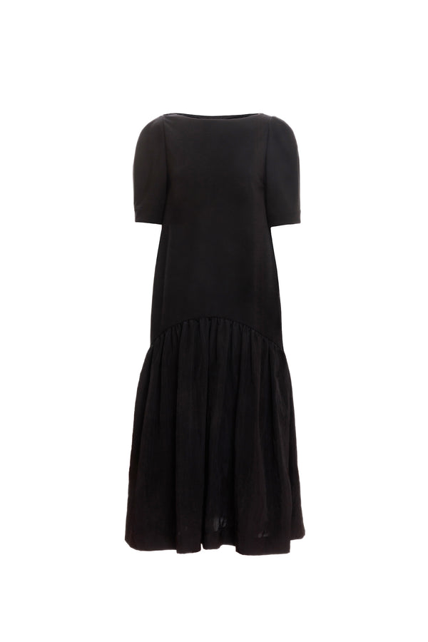 Volume Contrast Maxi Dress (Black)