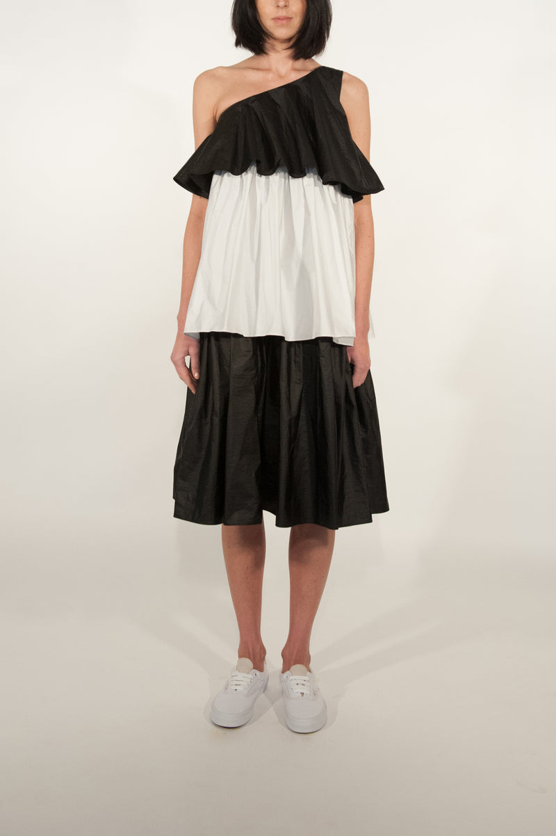 Peplum Triple Tiered One Shoulder Dress (Monochrome)