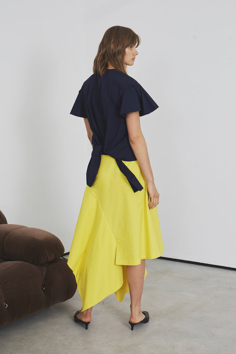 Abstract Peplum Maxi Skirt  (yellow cotton)