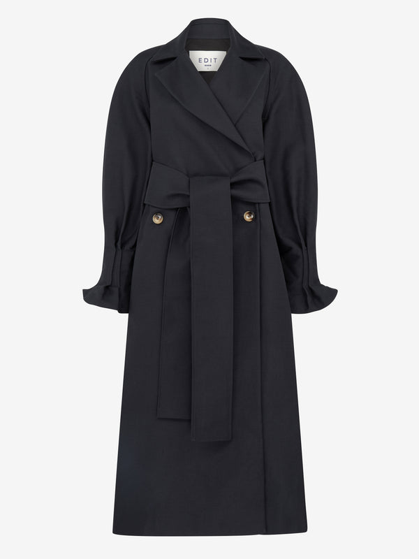 Trench Coat With Pleat Back (Black)