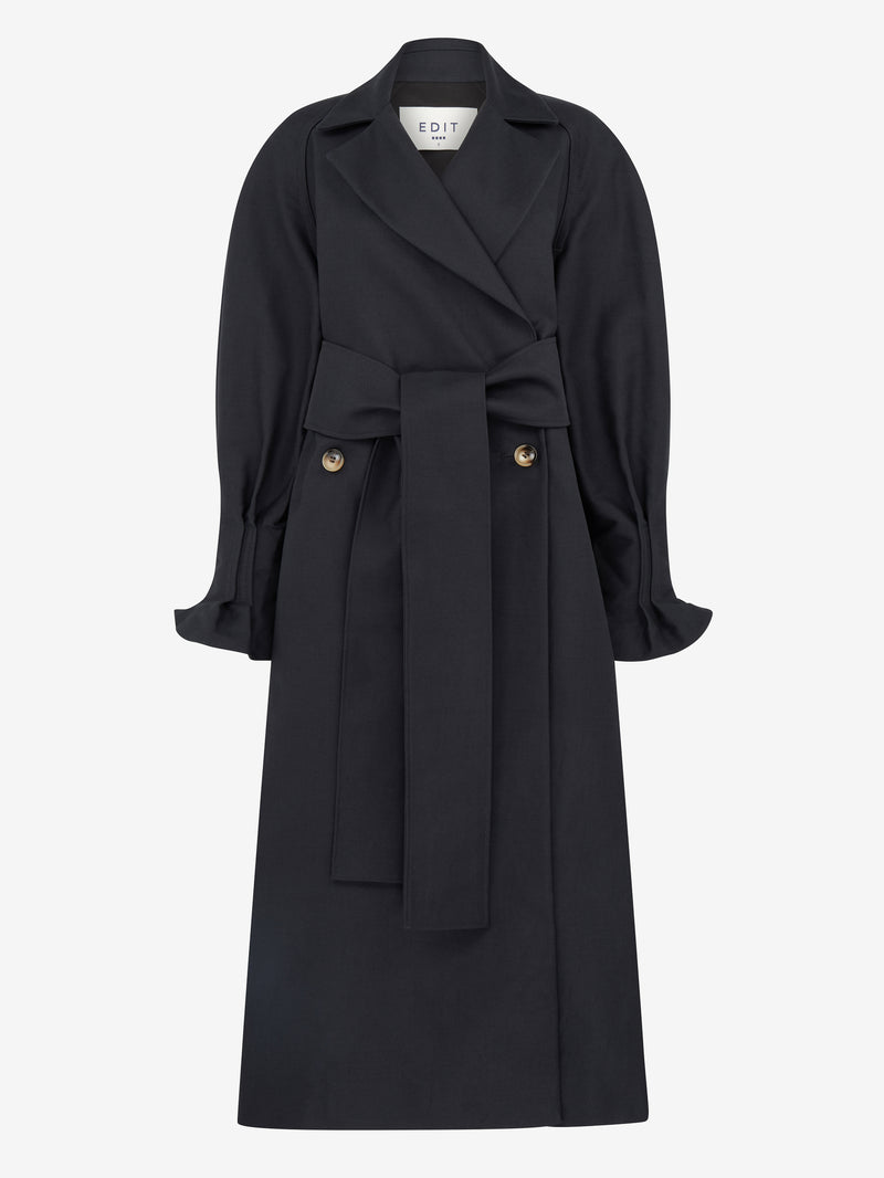 Trench Coat With Pleat Back (Black) EDIT Trench Coat With Pleat Back (Black) EDIT