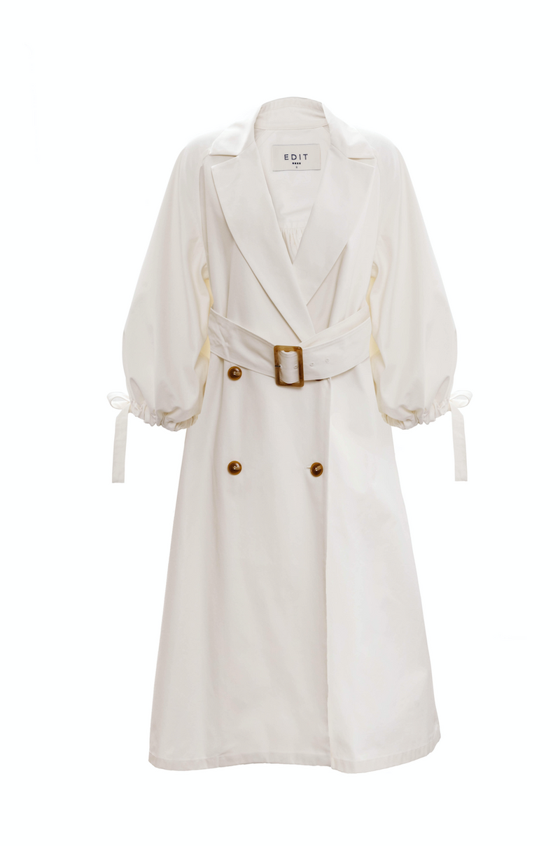 Drawcord Sleeve Trench (Ivory)