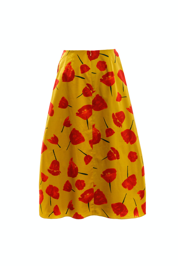Drawcord Puff Skirt (Mustard/Red Print)