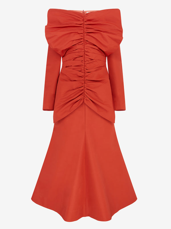 Tuck Detail Long Sleeve Dress  (Pumpkin)