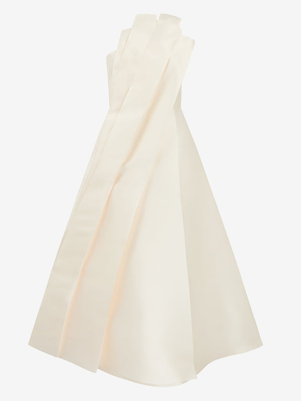 Architectural Pleated Dress (white satin)
