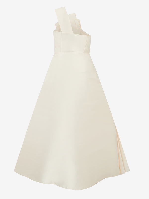 Architectural Pleated Dress (white satin)