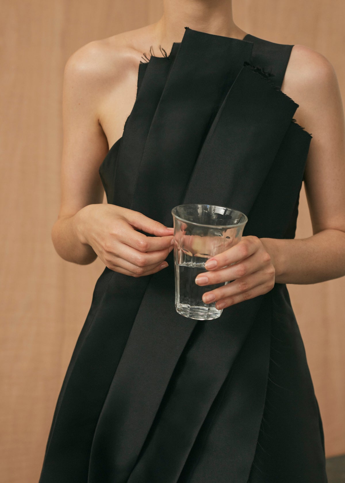 Architectural Pleated Dress (black satin) – EDIT